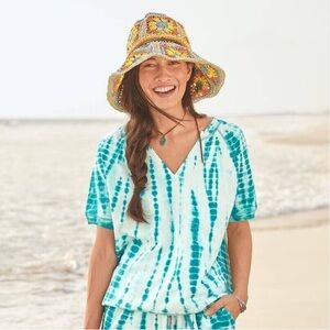 Sundance Tie Dye Knit Short Sleeve Sweatshirt Top